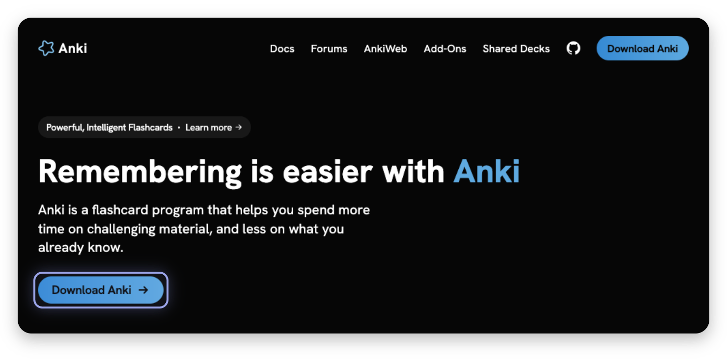 Screenshot, marked: Download Anki