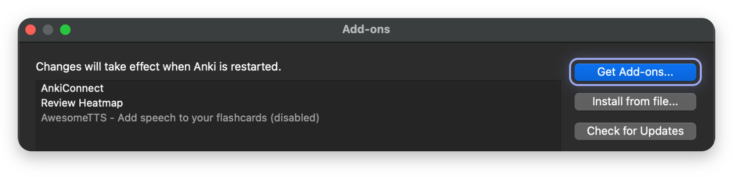 Screenshot, marked: Get Add-ons