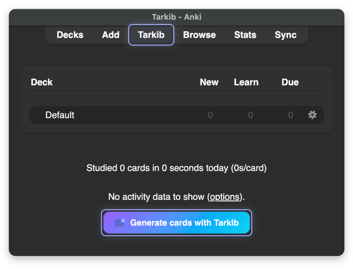 Screenshot, marked: Top bar link, Generate button