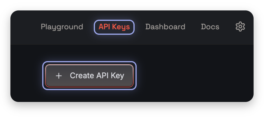 Screenshot, marked: API Keys, Create API Key