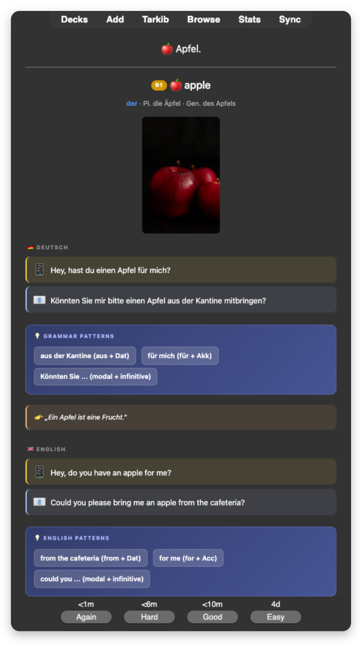 Screenshot: What a finished card looks like.